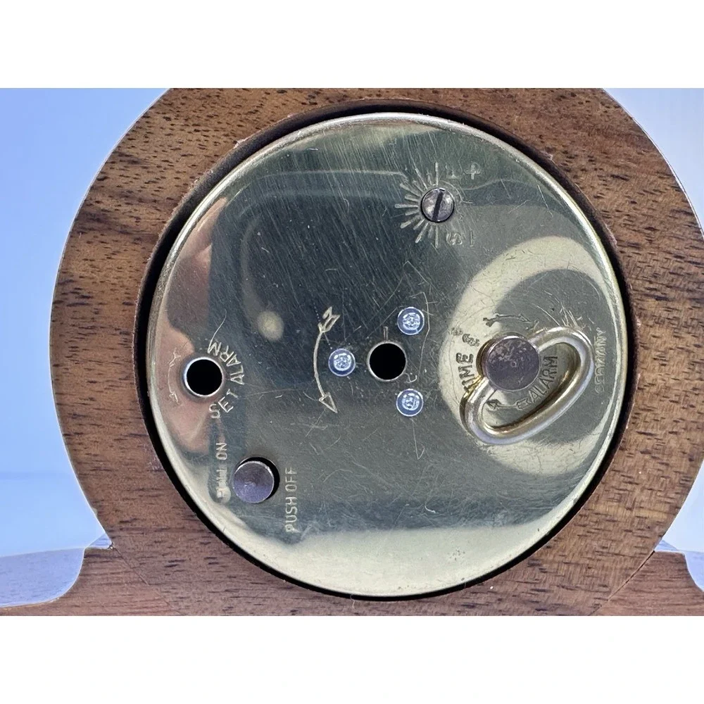 VTG Florn Germany Wood Brass Alarm Clock‎ Luminous Hands Works Intermittently